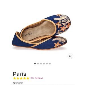 Fuchsia Paris Shoes Women's Leather Ballet Flats Navy Peach Embroidered Size 6